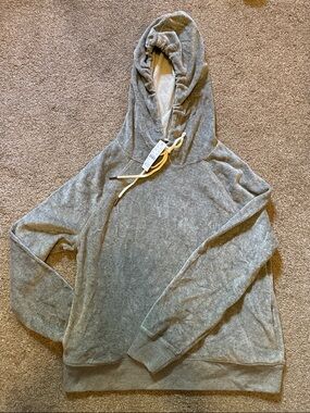 NWT JCrew Cozy Light Gray Hooded Sweatshirt with pockets Sz XS